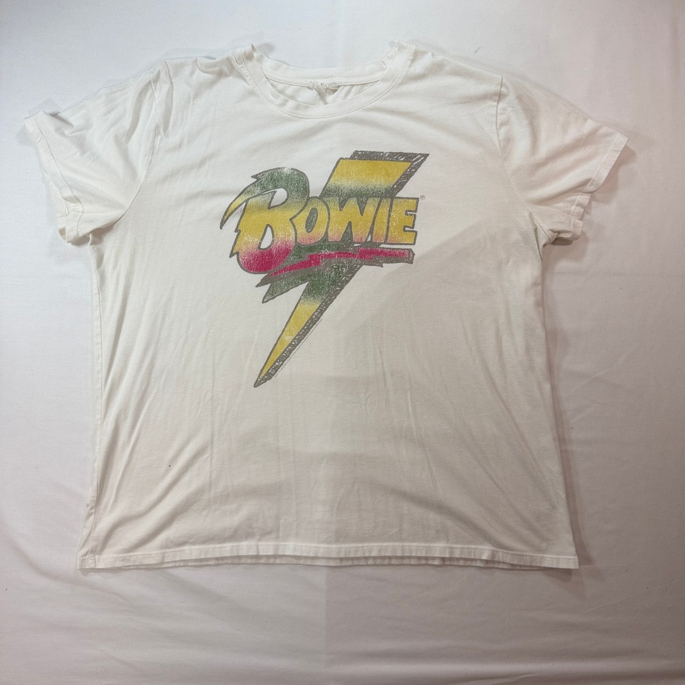 Maurices David Bowie Graphic T-Shirt Mens XXL White Lightning Bolt